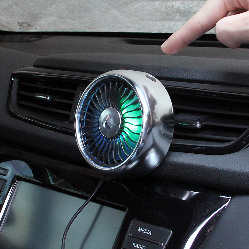 F102 Mini USB Fan for Car Air Vent with LED